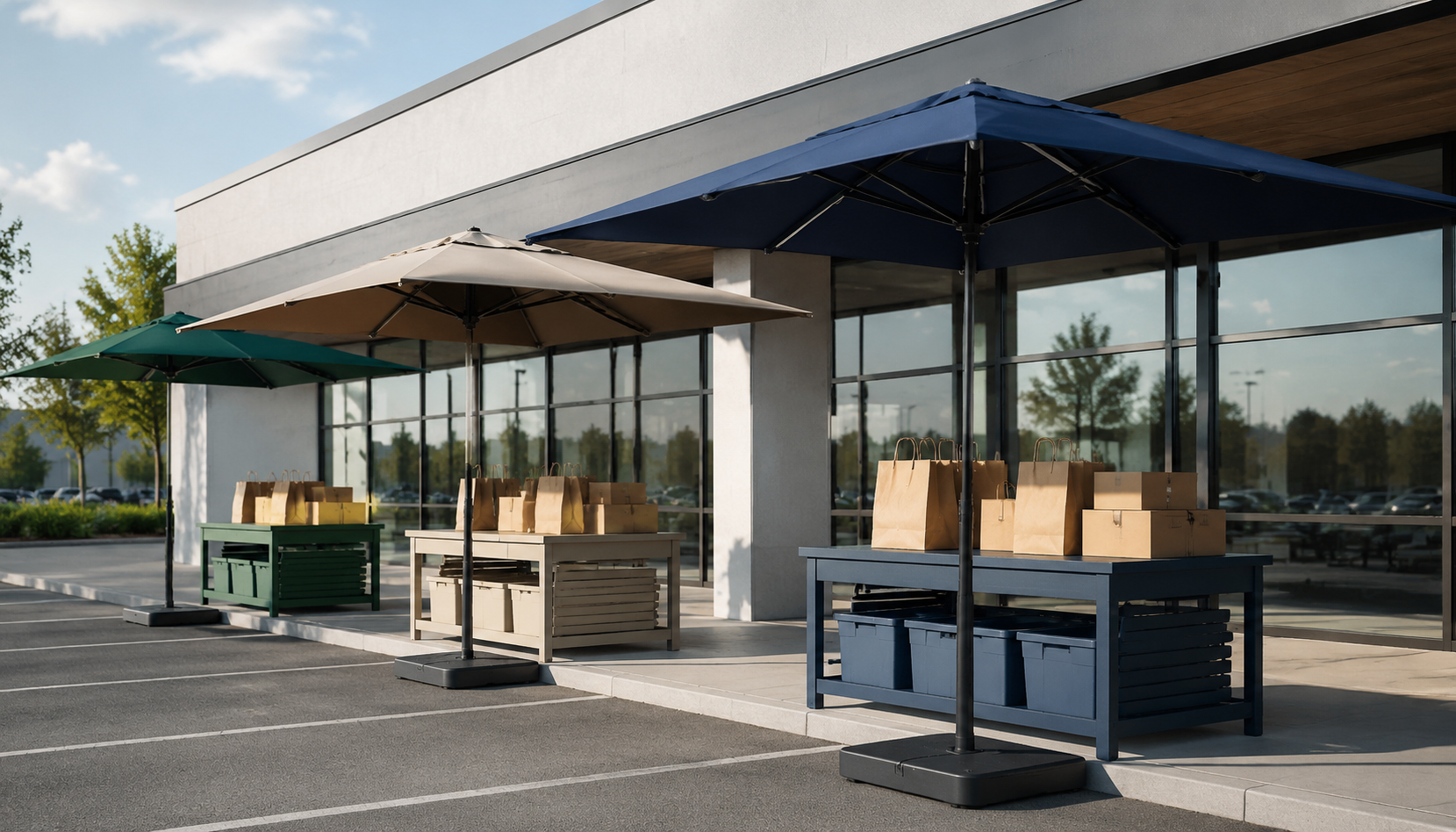 Branded Umbrellas for Outdoor Retail and Curbside Pickup