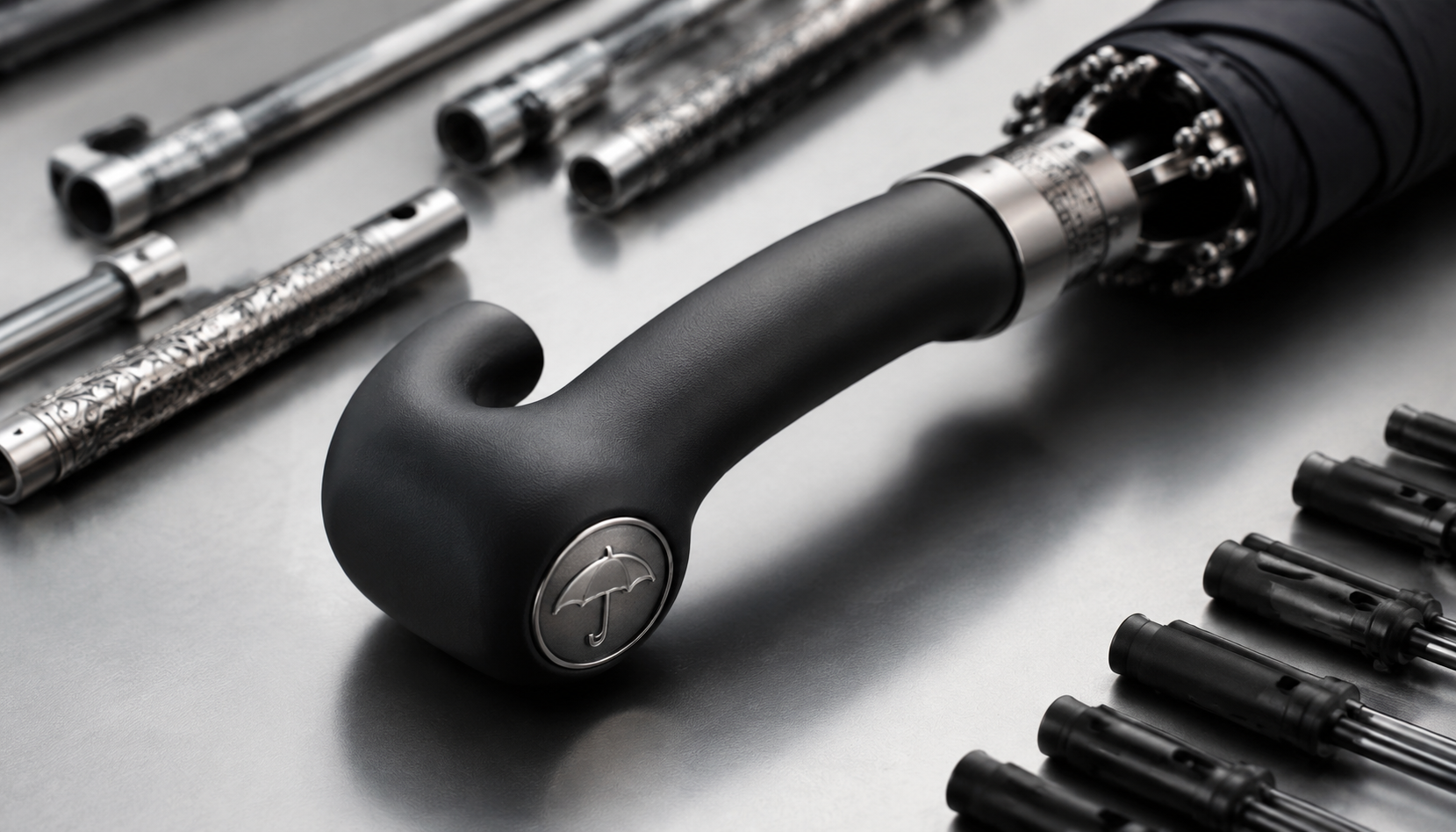 Debossed, Engraved, and Molded Branding on Umbrella Parts