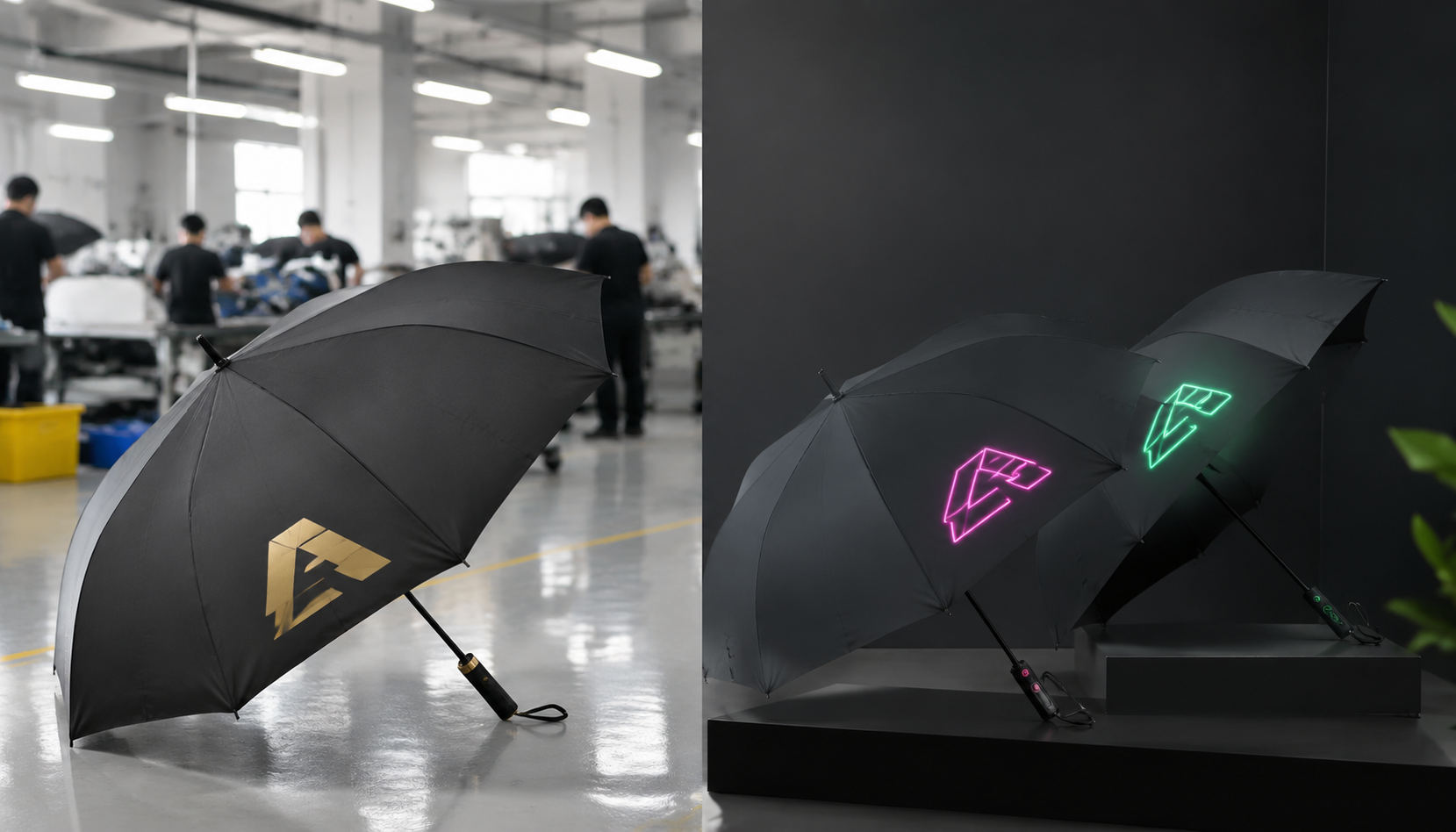 Metallic and Neon Logo Printing on Branded Umbrellas