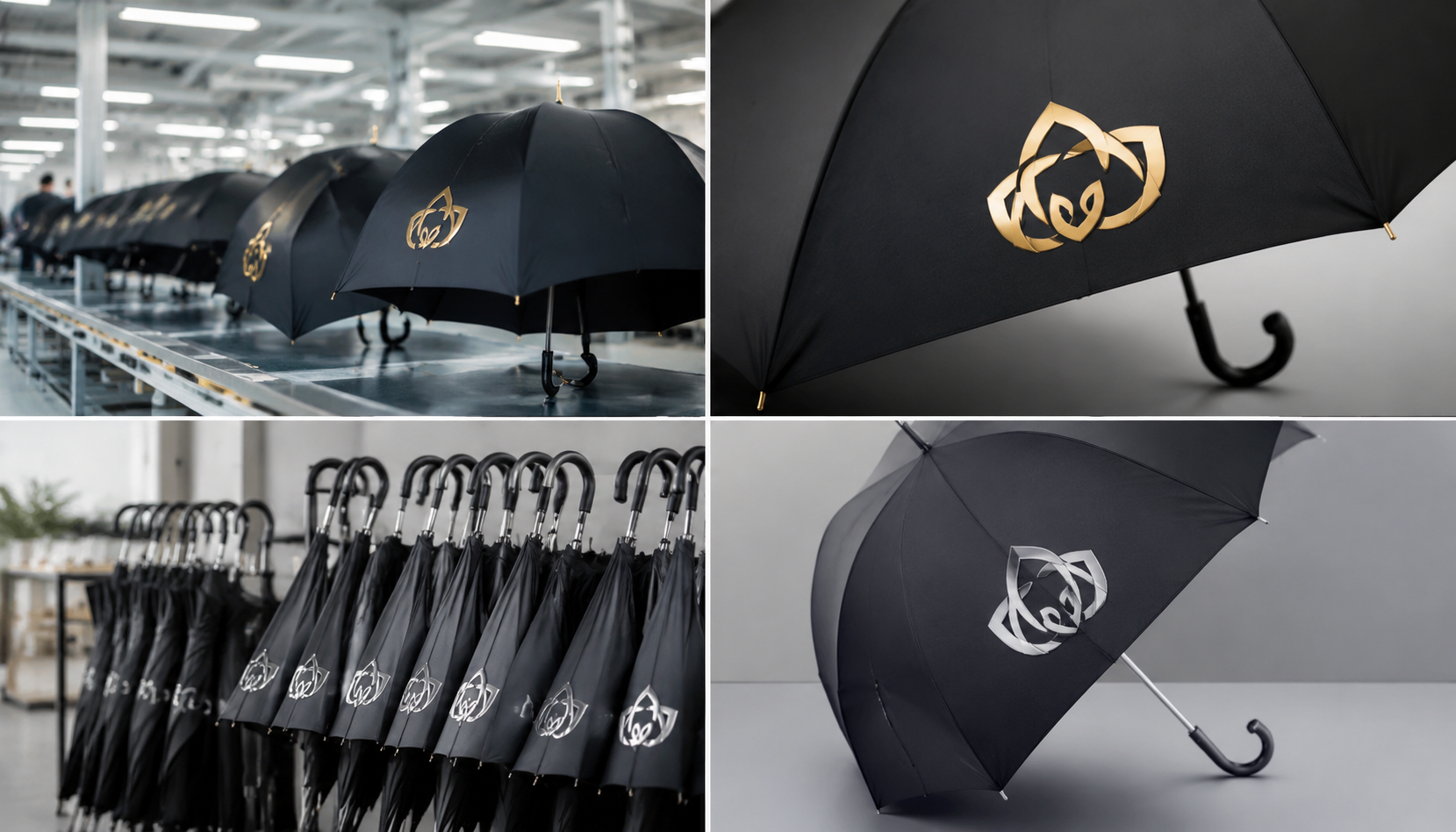 Metallic Gold and Silver Logos on Branded Umbrellas