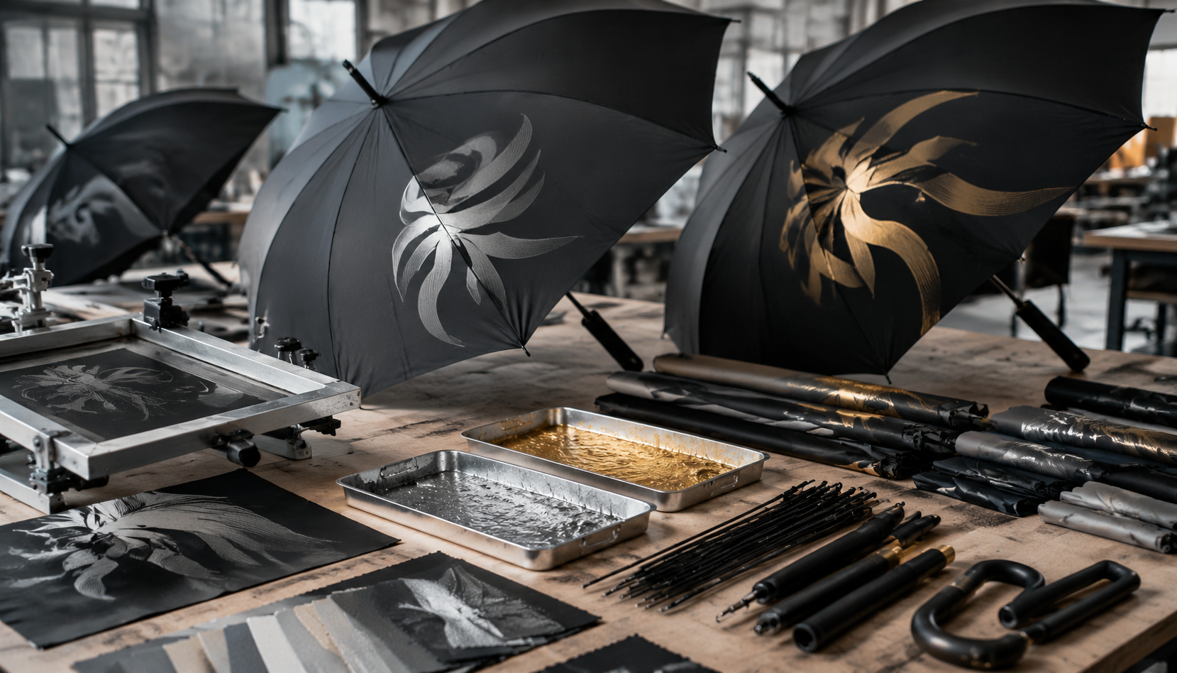 Metallic Ink Umbrella Logos for Premium Brand Programs