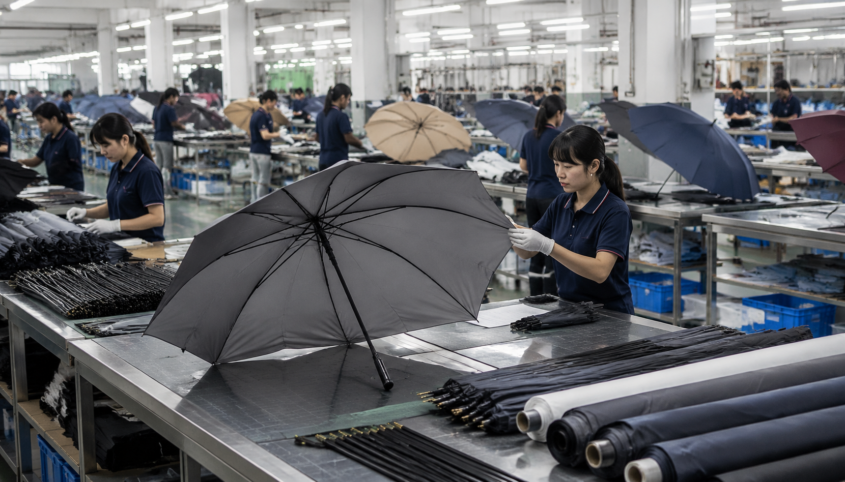 Umbrella Assembly Line QC Checks Before Final AQL Inspection