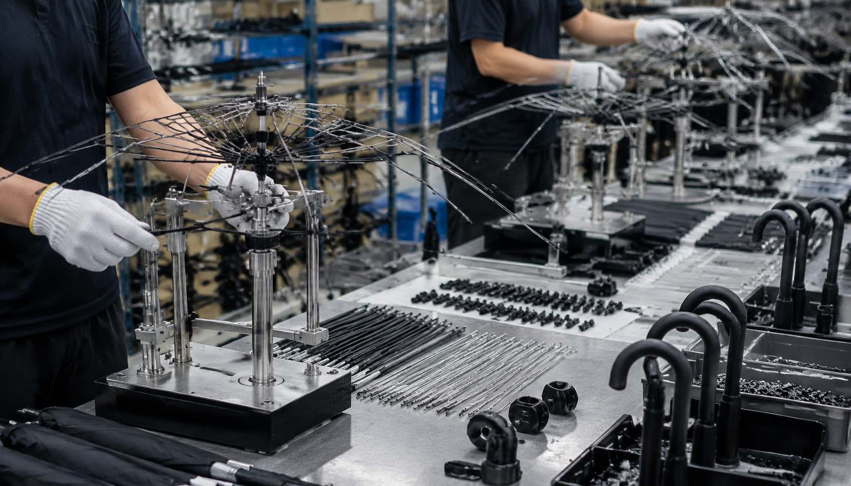 Umbrella Frame Assembly Jigs for Consistent Rib Alignment