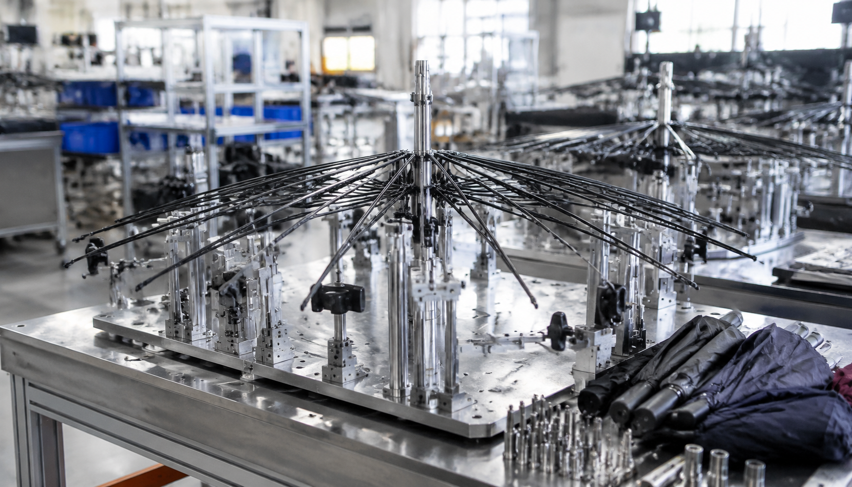 Umbrella Frame Assembly Jigs for Rib Alignment Control